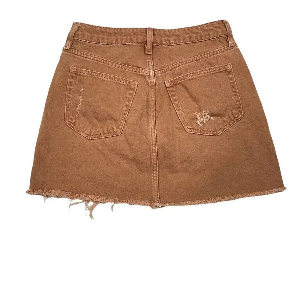 We The Free People Button Fly Distress Mini Skirt Brown Rust - Picture 3 of 10